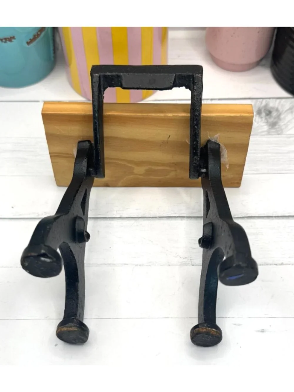 Miniature Vtg.-Style Cast Iron Table With Wooden Top Dollhouse Furniture Accents